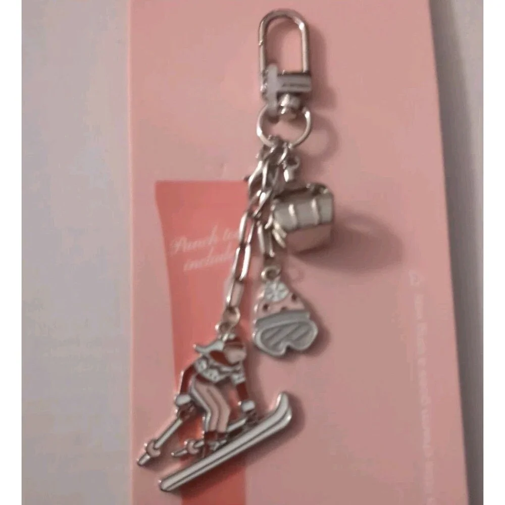 NEW Studio Artifact Lip Charm Keychain Purse Bag Set of 2 Skier Winter Aesthe